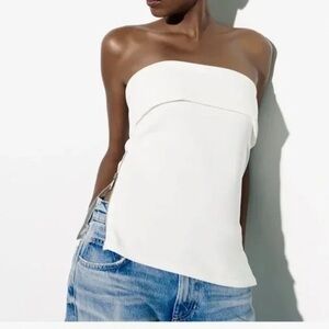 Zara White zipper side strapless top
